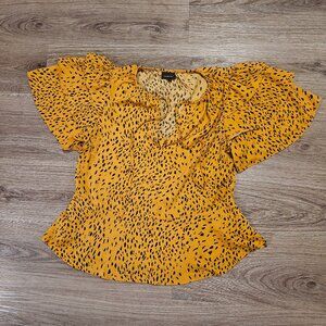 Who What Wear Yellow/ Gold Ruffled Blouse With Cheetah Print Women's